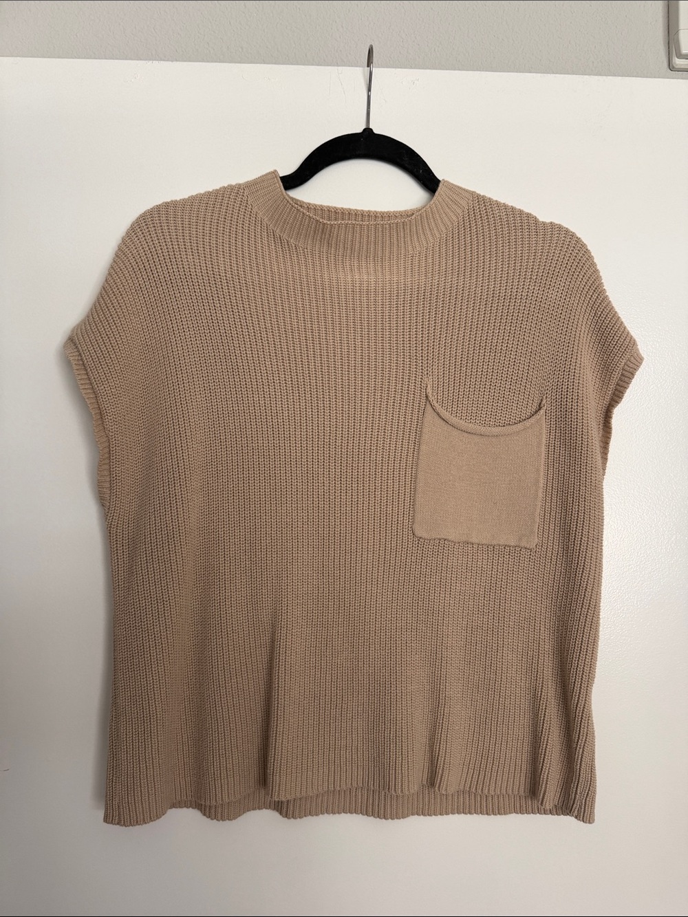 Anrabess Beige Knit Sleeveless Sweater Vest with Pocket Medium